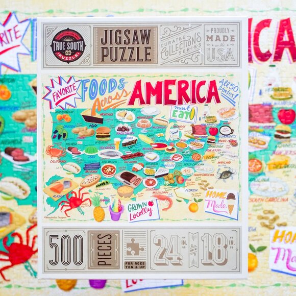 (500) piece jigsaw puzzle "Favorite Foods Across America" by True South Puzzles - Picture 1 of 6